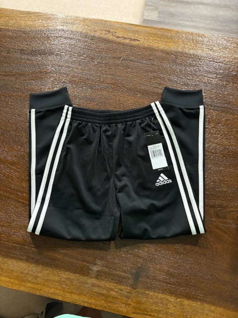Adidas Boys sz 7 Track Pants Joggers 3 Stripes Black NEW